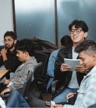 Team members from a software development organization collaborating on agile solutions.